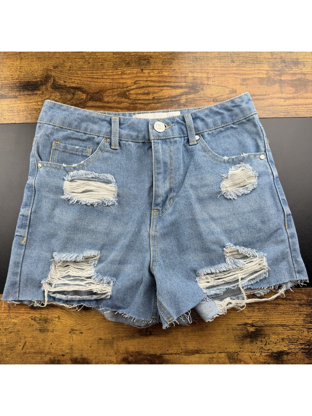 Fashion Nova Womens Size 27 US 5 Distressed Denim Shorts Light Blue Ripped NWOT